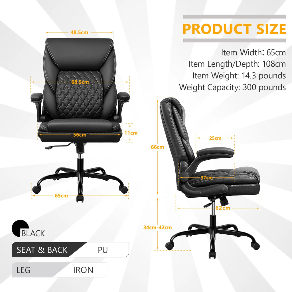 Executive Leather Ergonomic Office Chair with Flip-Up Arms F8532