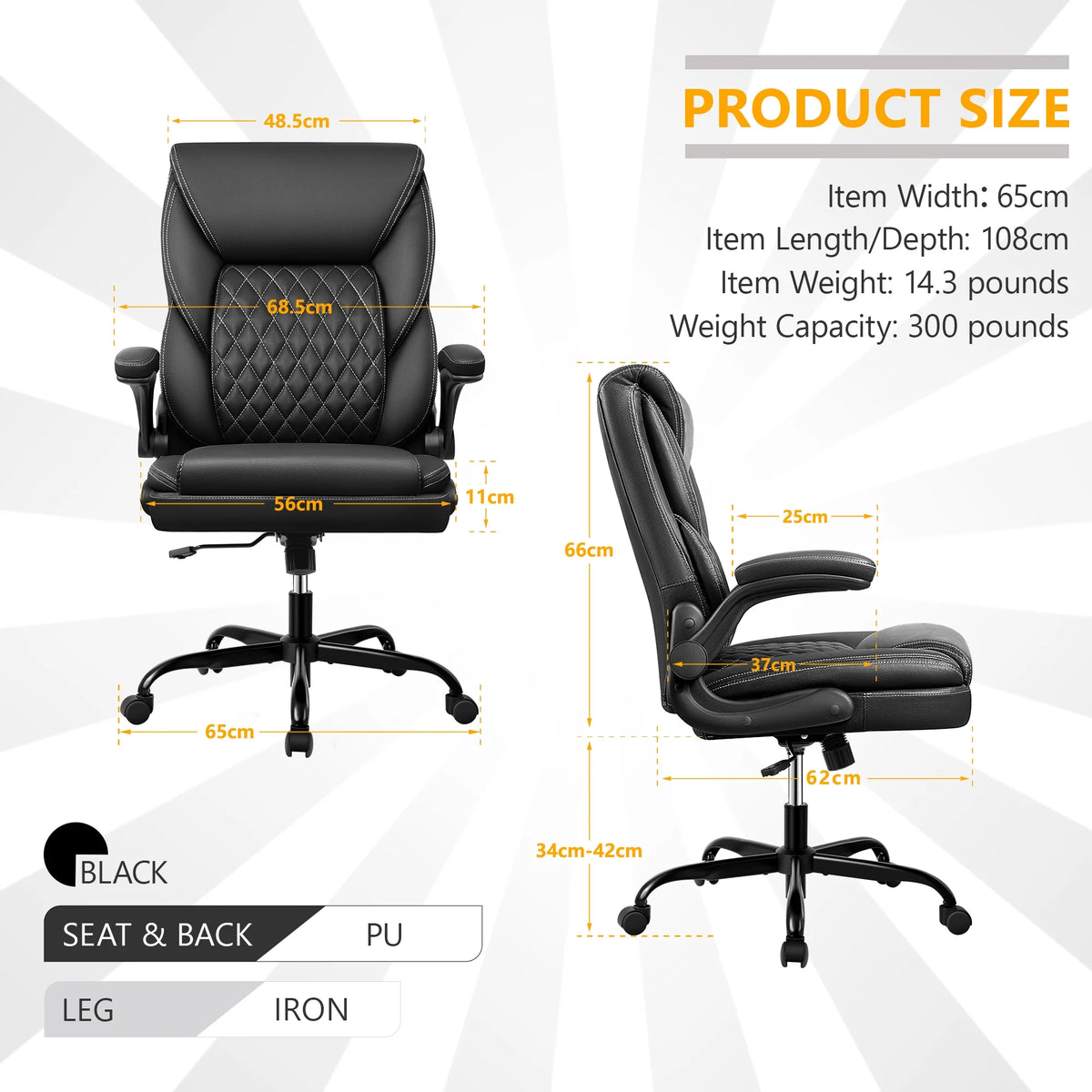 Executive Leather Ergonomic Office Chair with Flip-Up Arms F8532