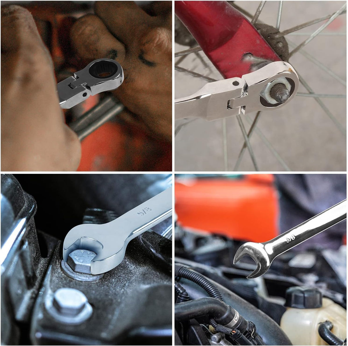 14-Piece Chrome Vanadium Steel Flex Head Combination Wrench Set with Wrench Rack V108