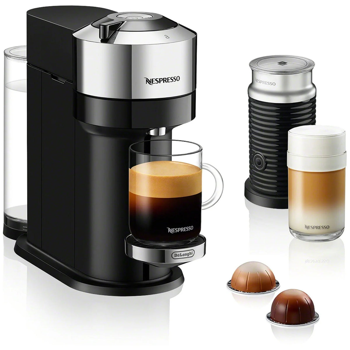 Chrome Coffee and Espresso Maker with Black Milk Frother H14717