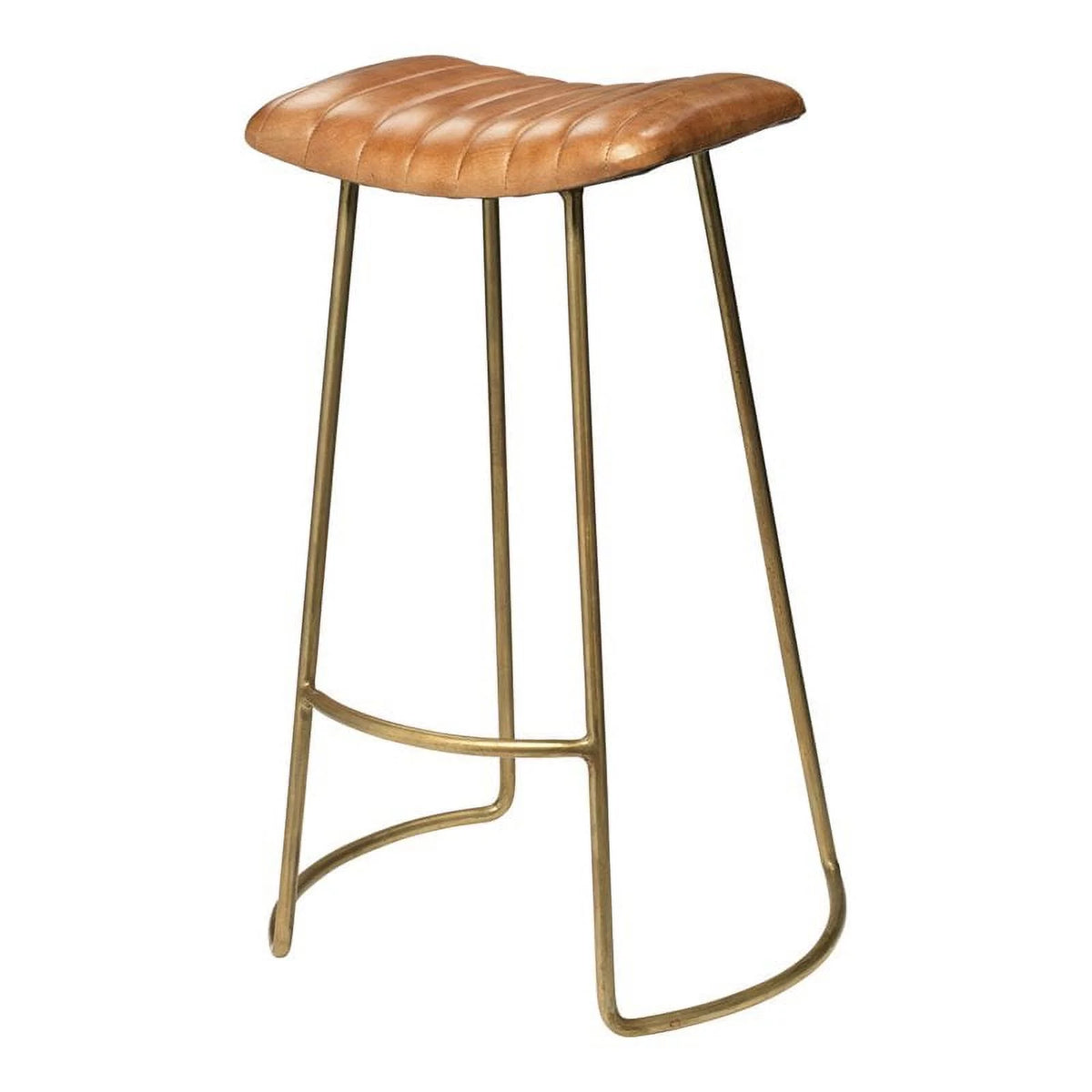 Brown and Gold Leather and Iron Bar Stool Set of 3 P9510