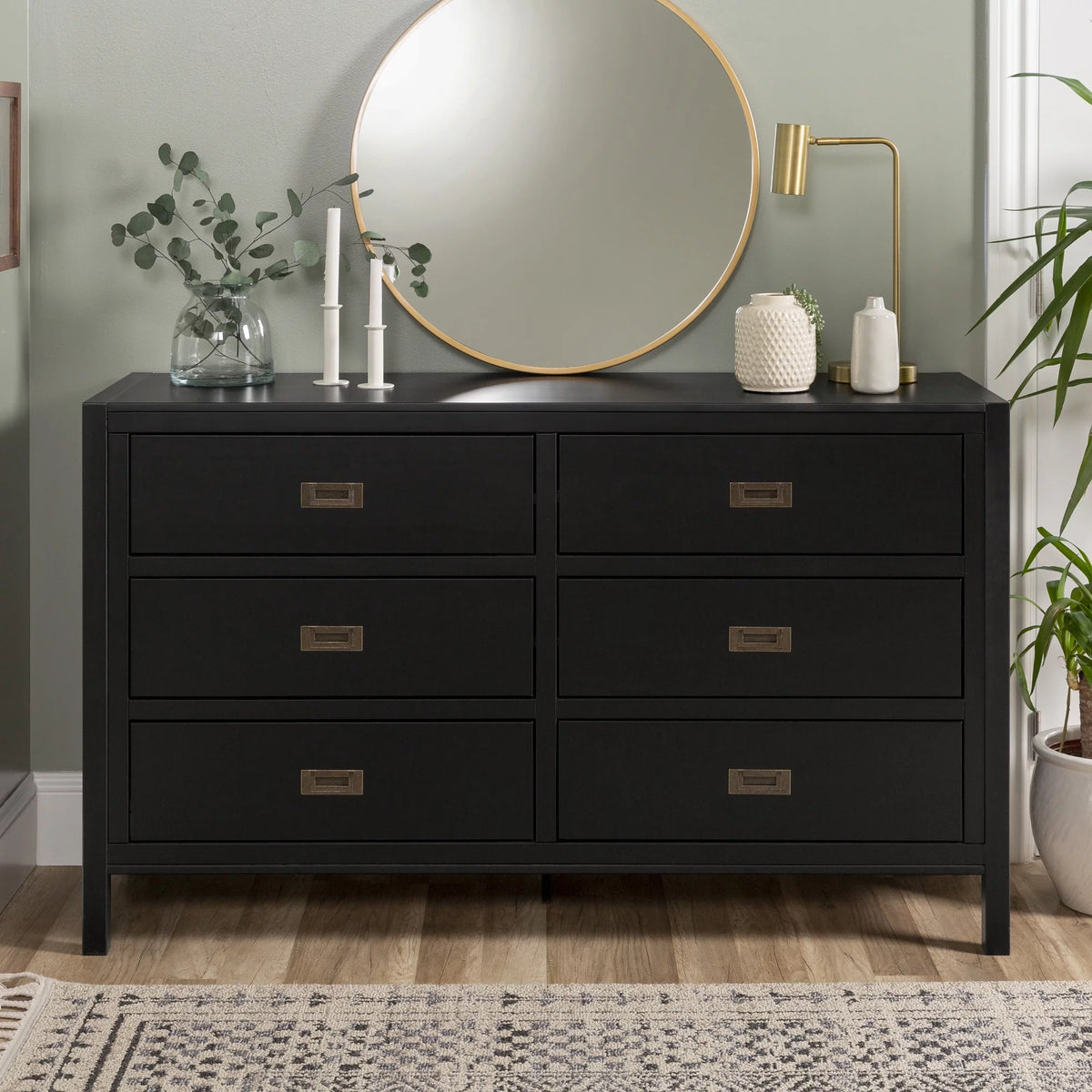 Black Six Drawer Solid Wood Dresser K395