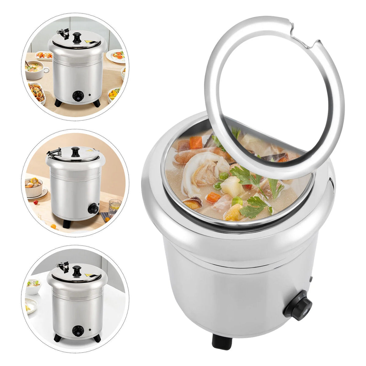 10L 400W Commercial Electric Soup Warmer Pot Stainless Steel Countertop Food Kettle with Lid W470