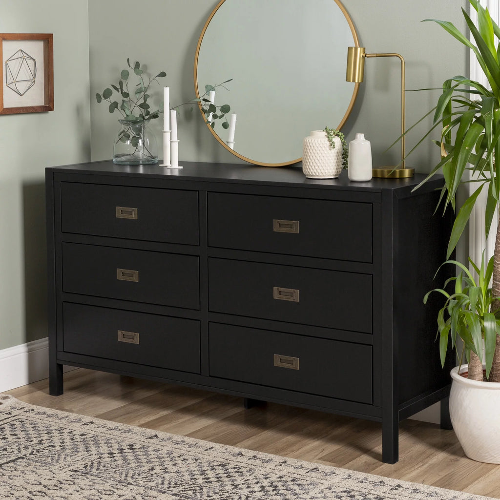 Black Six Drawer Solid Wood Dresser K395
