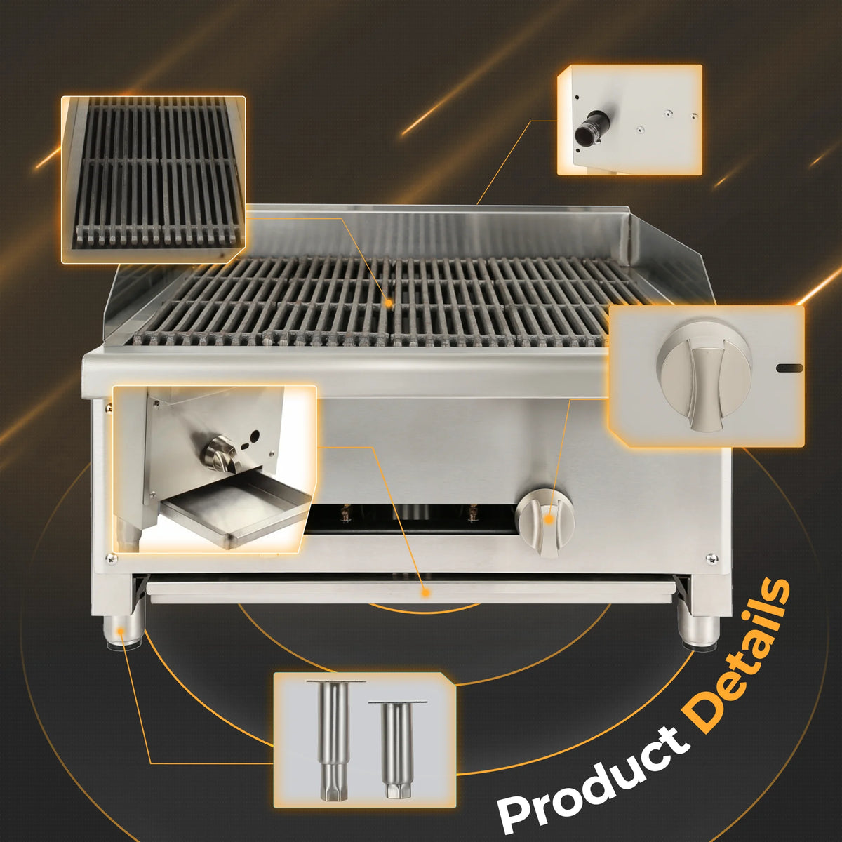 24" Commercial Natural Gas Lava Rock Charbroiler 2 Burners 56,000 BTU Stainless Steel Radiant Broiler Q82700