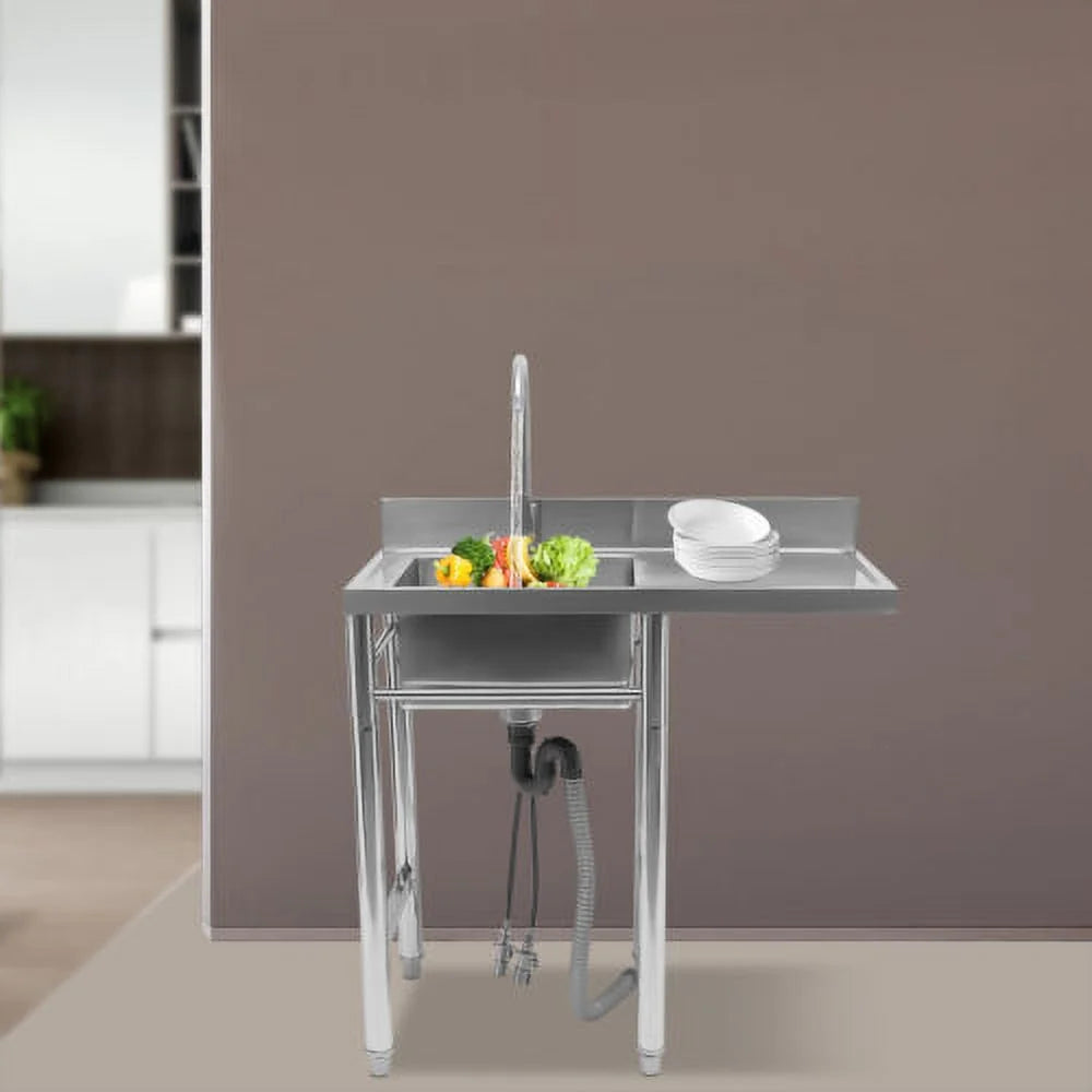 Commercial Kitchen Sink Prep Table with Faucet 304 Stainless Steel 1 Compartment O8194