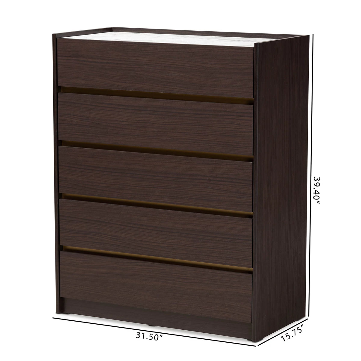 Dark Brown and Gold 5-Drawer Wood Chest with Faux Marble Top S10372