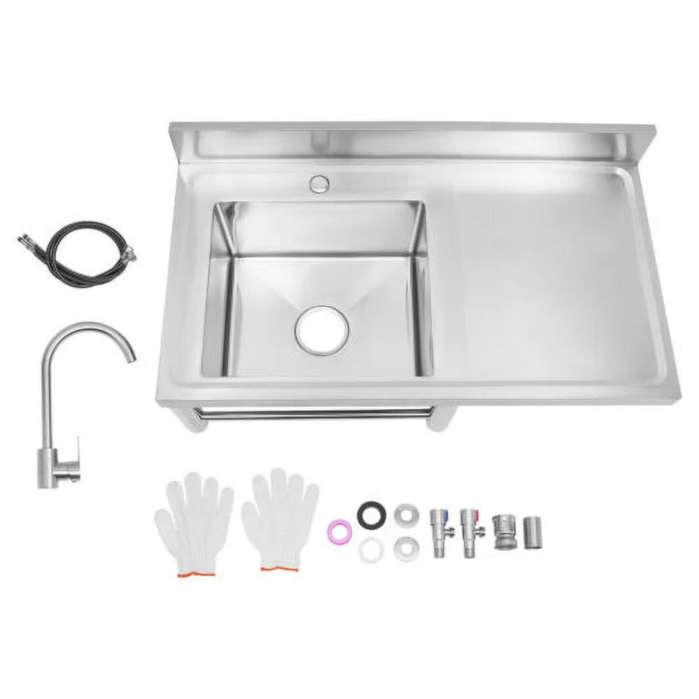 Commercial Kitchen Sink Prep Table with Faucet 304 Stainless Steel 1 Compartment O8194