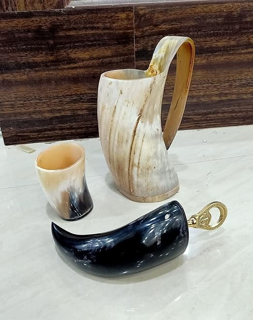 Handmade Drinking Horn Mug Tankard 3 Piece Set D309