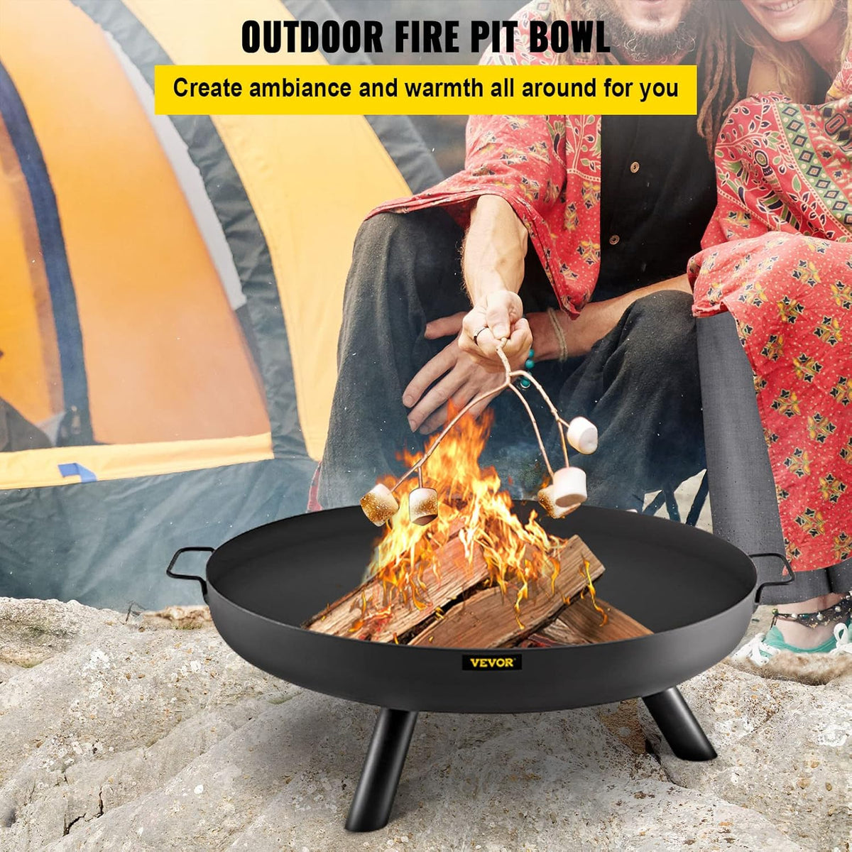 28-Inch Round Carbon Steel Fire Pit Bowl with Drain Hole and Handles C6138