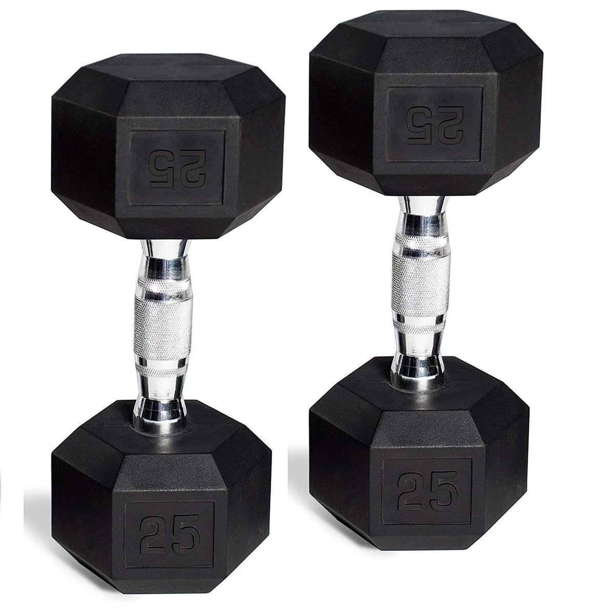 Set of 2 65 Lbs Hex Rubber Dumbbell with Metal Handles S1843