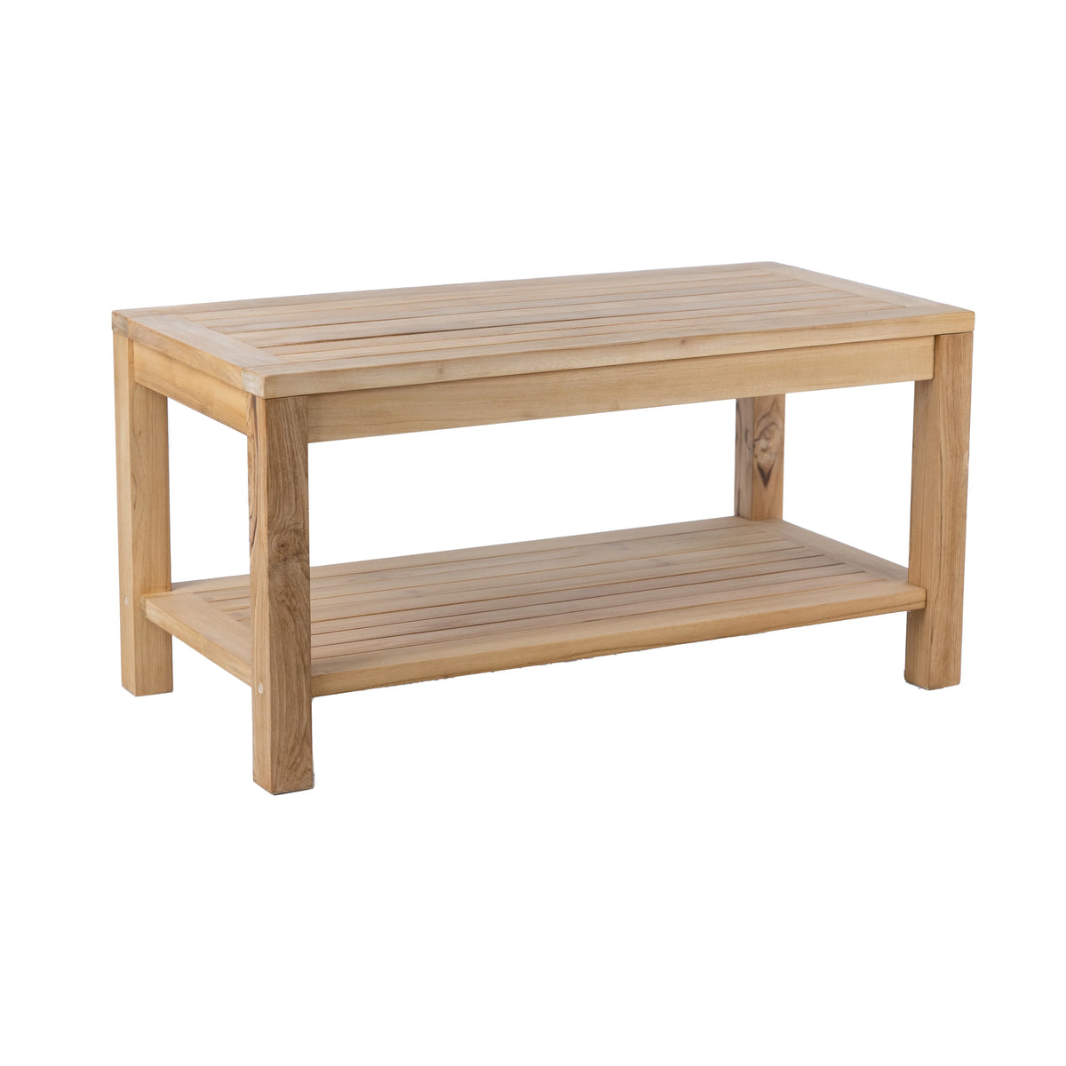 Round Teak Wood End Table with Storage Shelf X38237