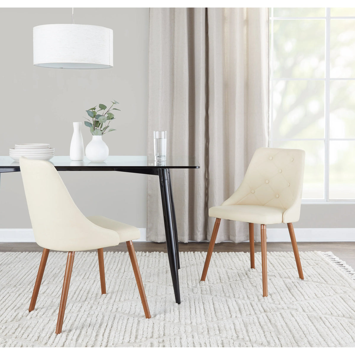 Cream Faux Leather Chair with Tapered Wood Legs Set of 2 V261