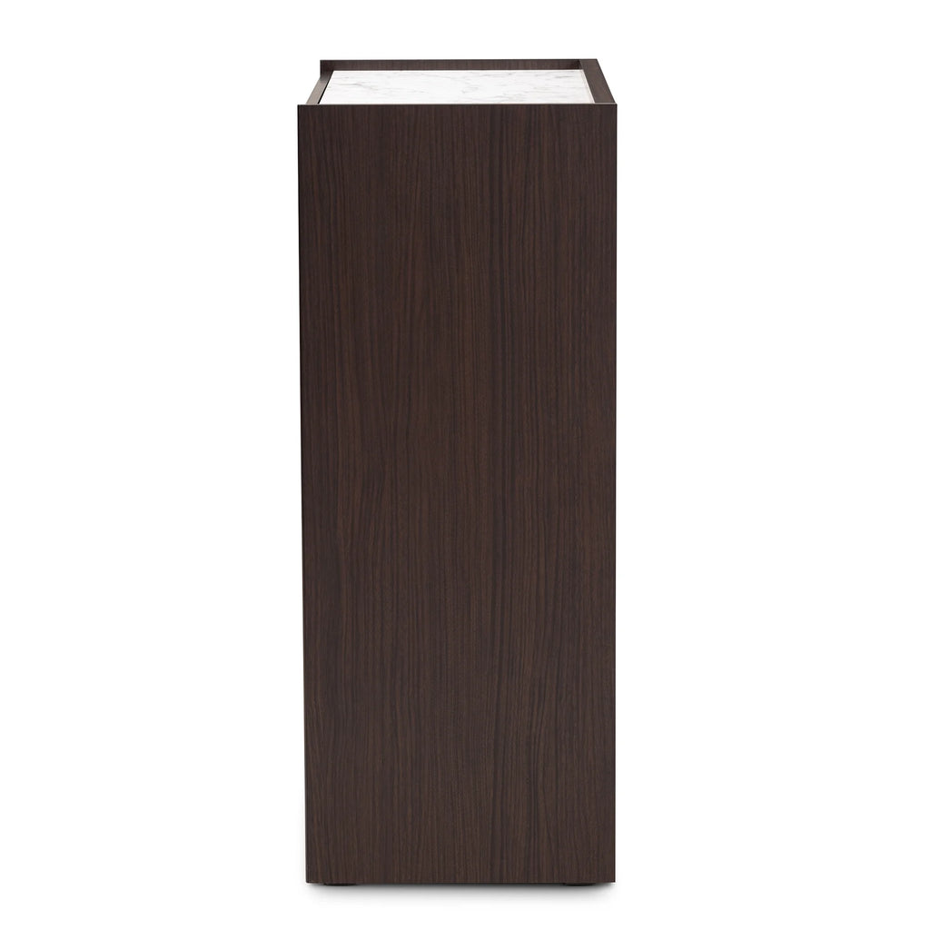 Dark Brown and Gold 5-Drawer Wood Chest with Faux Marble Top S10372