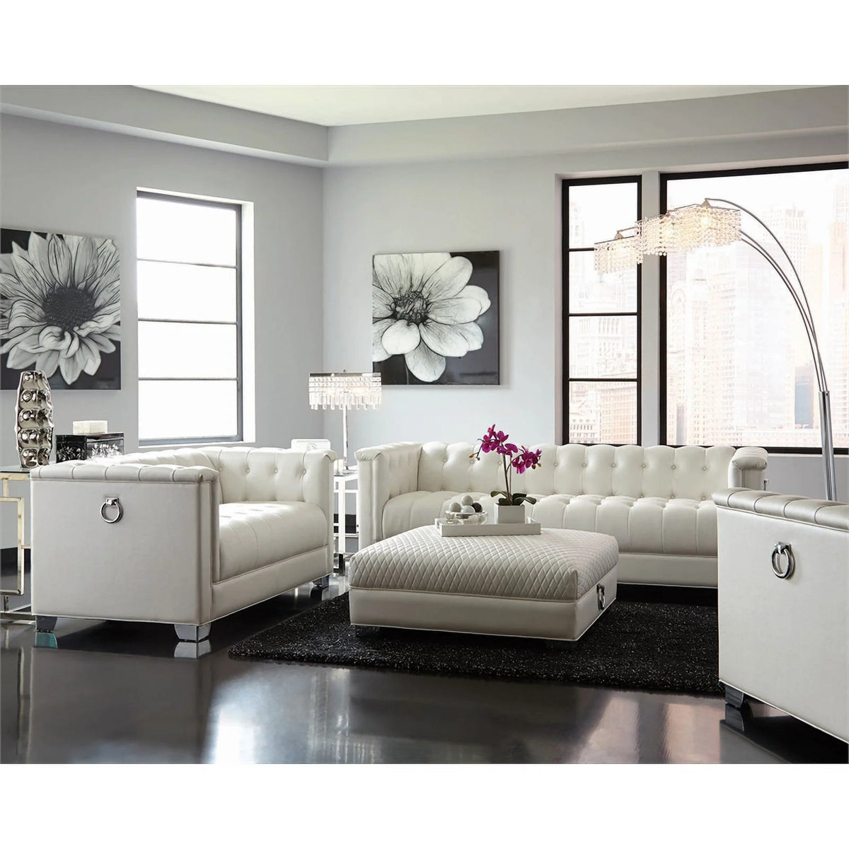White 3-Piece Tufted Faux Leather Sofa Set S7932
