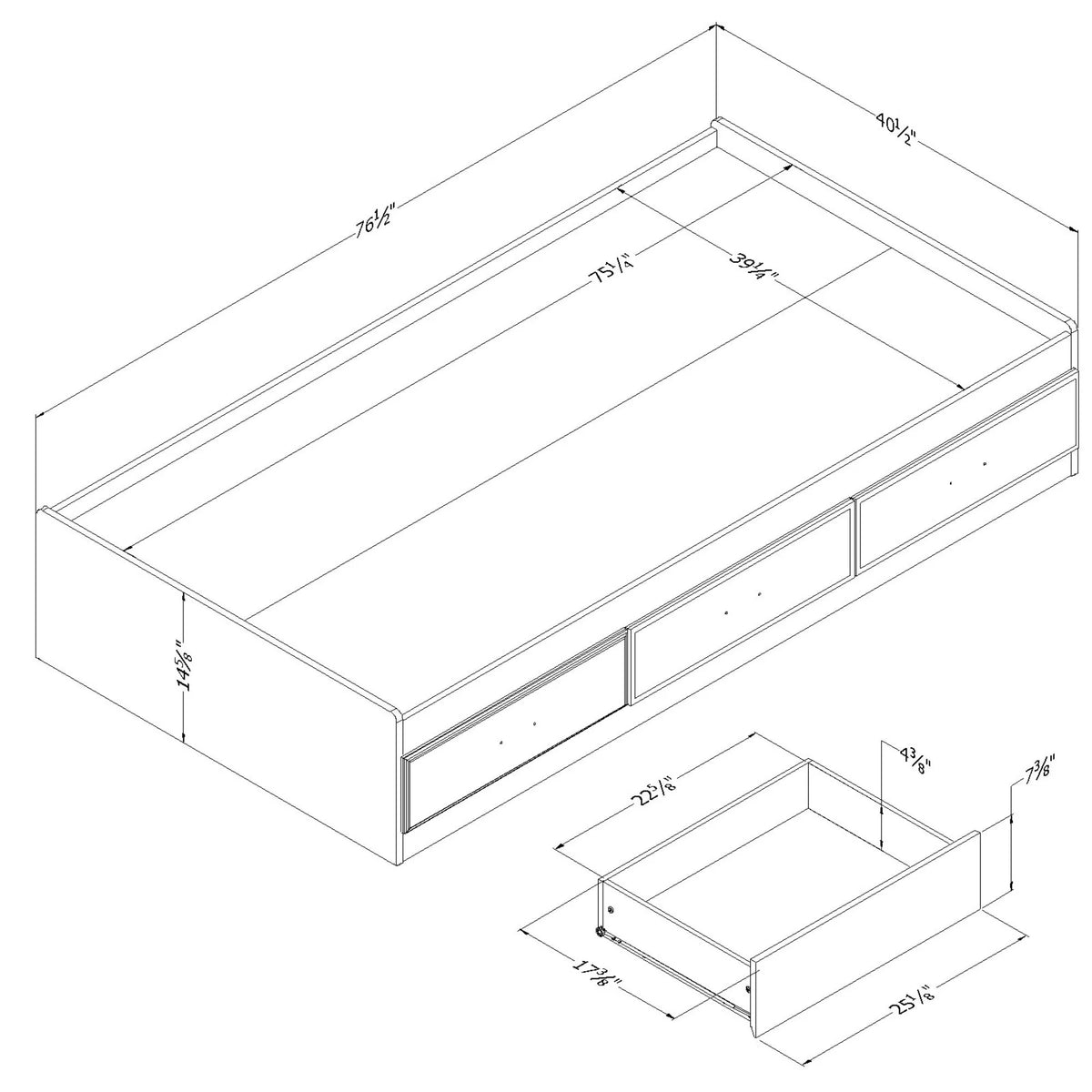 Twin Bed with Storage Drawers C145